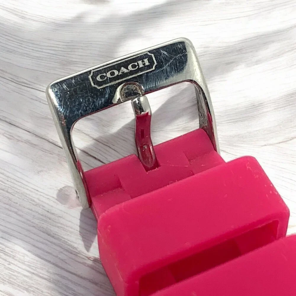 Coach Women's Boyfriend Watch Pink Silicone Strap With Crystal Bezel & Logo